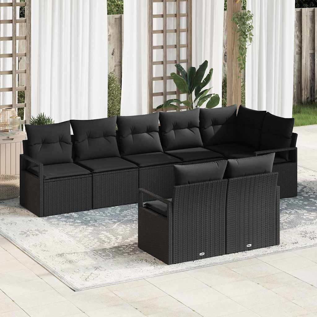 Garden Sofa Set 8 pcs Black Poly Rattan, Powder-Coated Steel