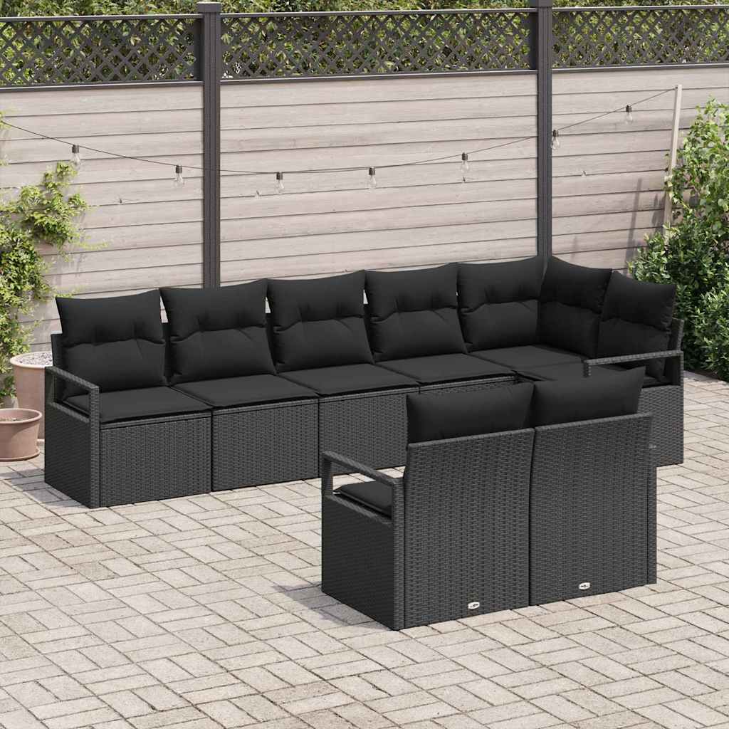 Garden Sofa Set 8 pcs Black Poly Rattan, Powder-Coated Steel