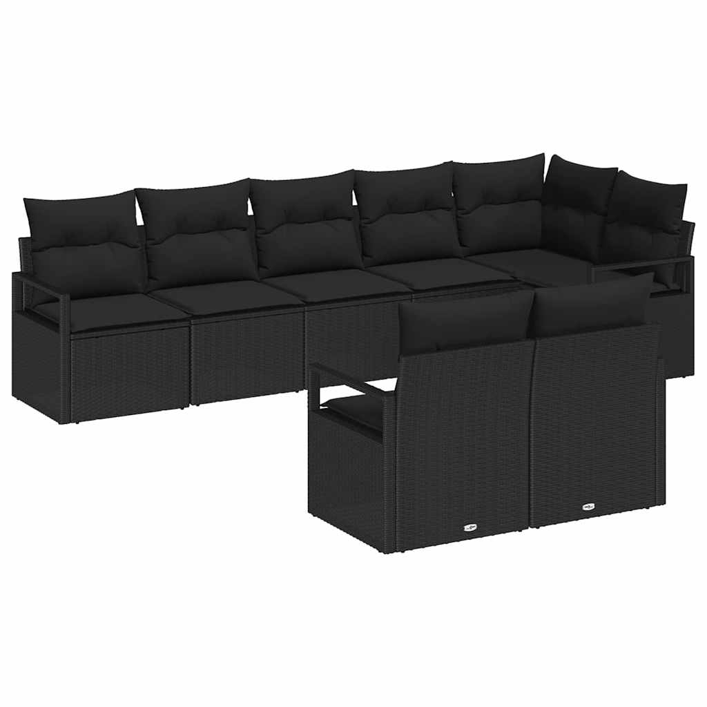Garden Sofa Set 8 pcs Black Poly Rattan, Powder-Coated Steel