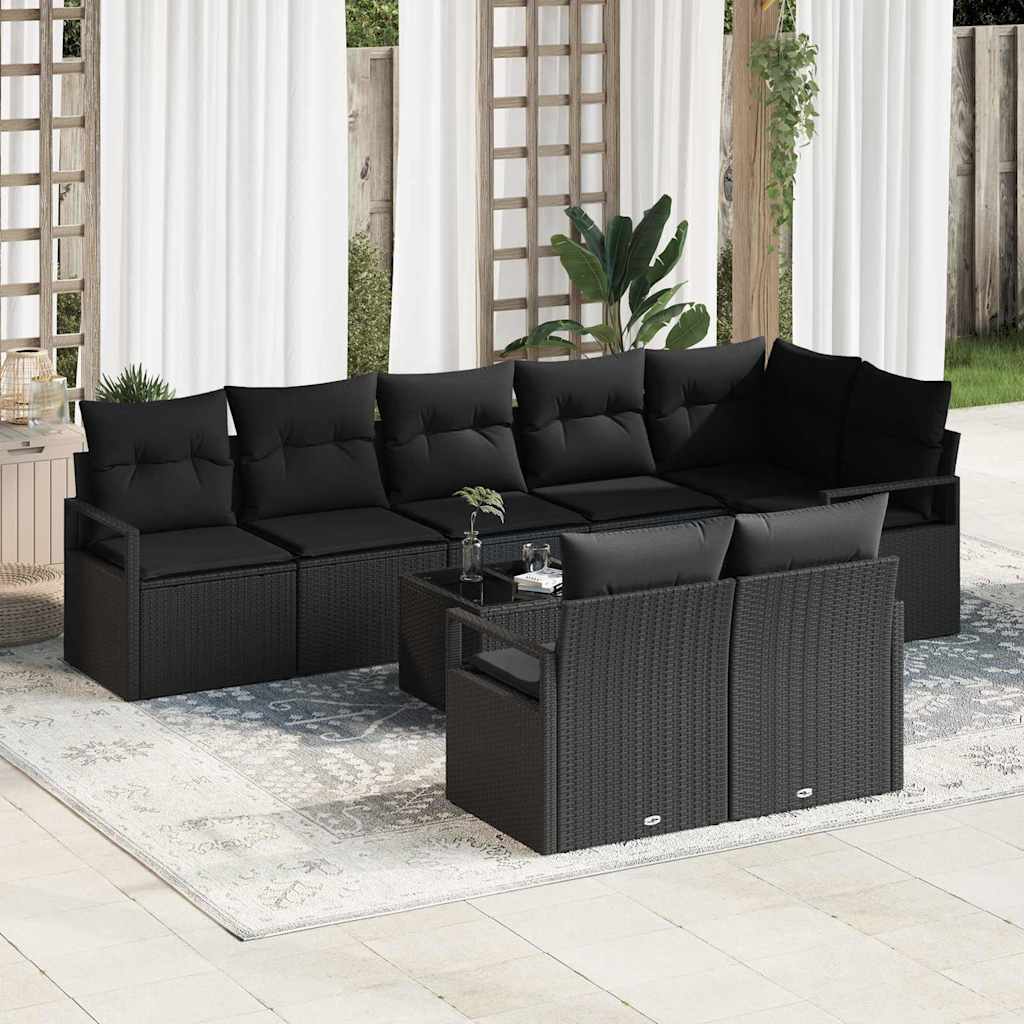 Garden Sofa Set 9 pcs Black Poly Rattan, Powder-Coated Steel
