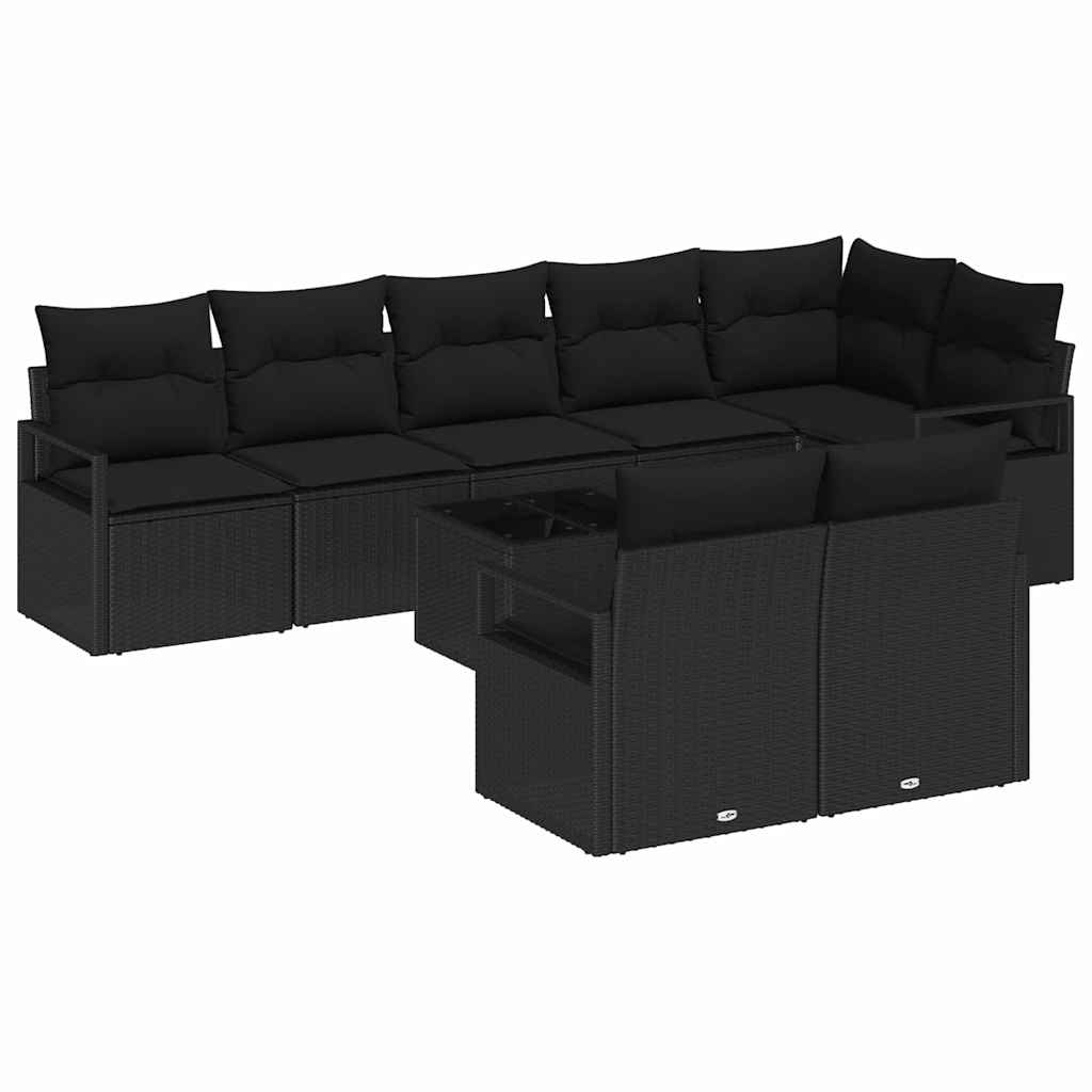 Garden Sofa Set 9 pcs Black Poly Rattan, Powder-Coated Steel