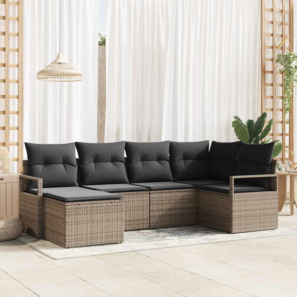 Garden Sofa Set 6 pcs Grey Poly Rattan, Powder-Coated Steel
