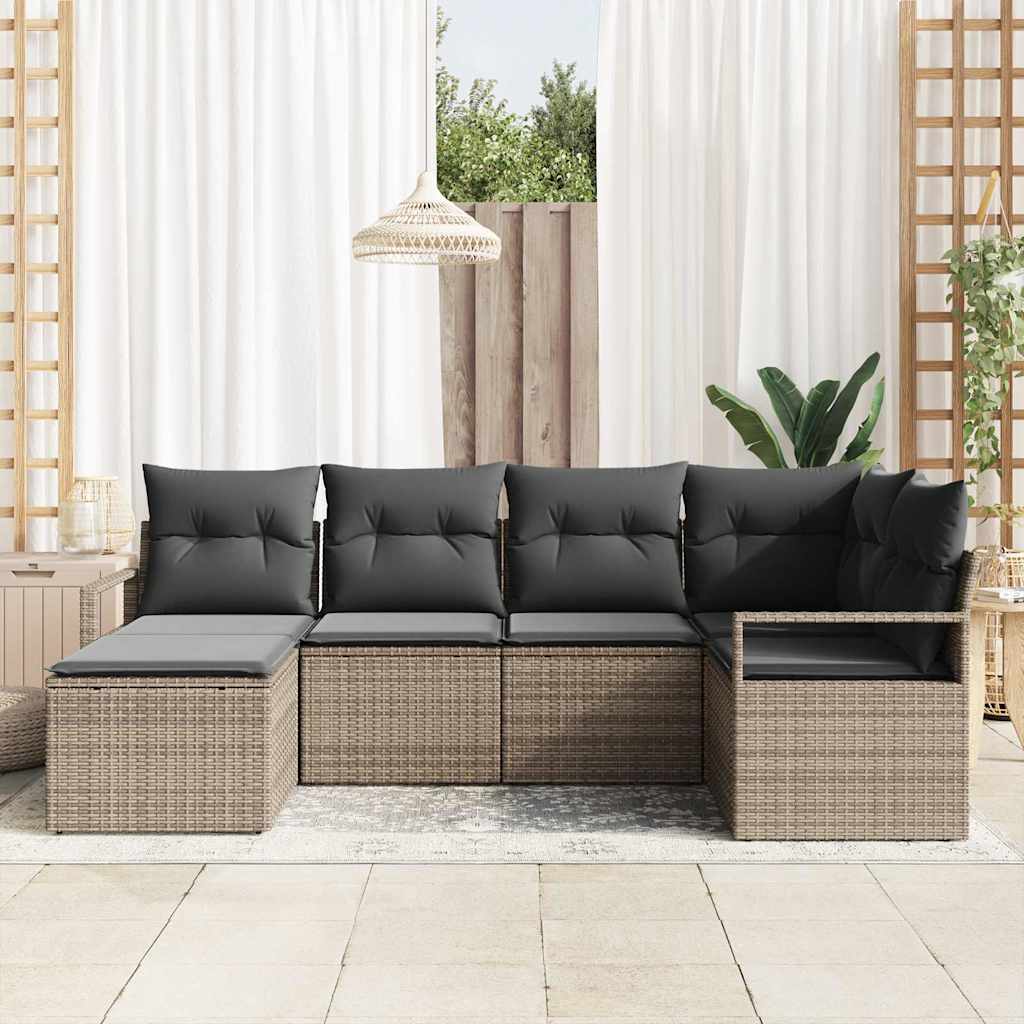 Garden Sofa Set 6 pcs Grey Poly Rattan, Powder-Coated Steel
