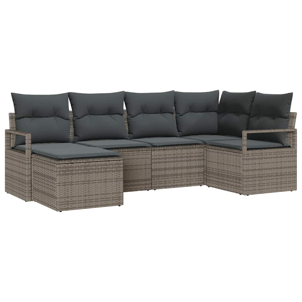 Garden Sofa Set 6 pcs Grey Poly Rattan, Powder-Coated Steel