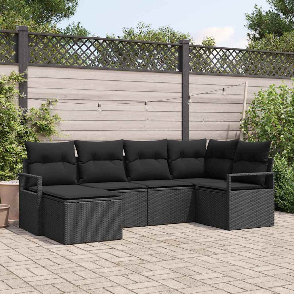 Garden Sofa Set 6 pcs Black Poly Rattan, Powder-Coated Steel