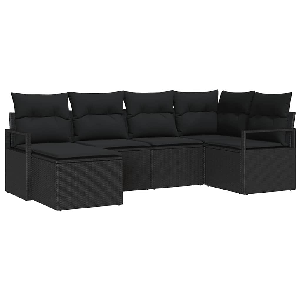 Garden Sofa Set 6 pcs Black Poly Rattan, Powder-Coated Steel