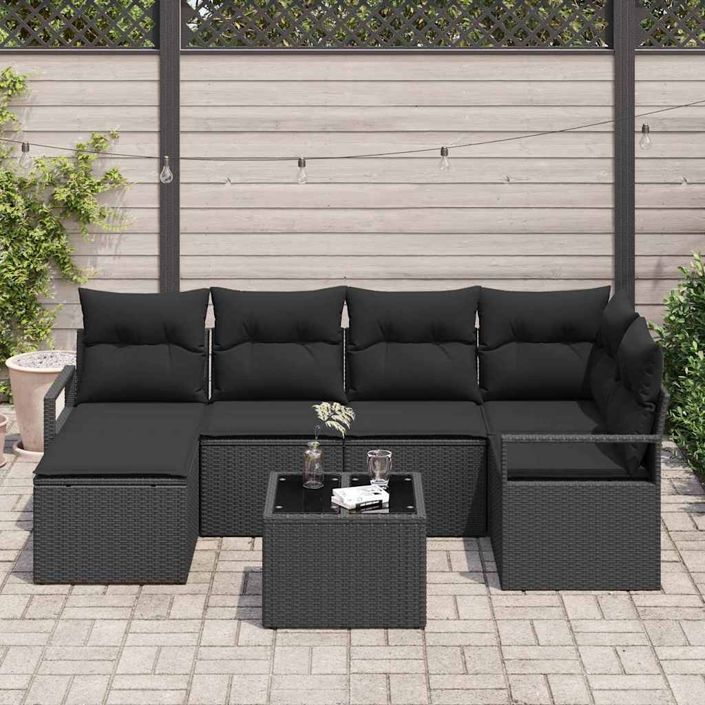 Garden Sofa Set 7 pcs Black Poly Rattan, Powder-Coated Steel