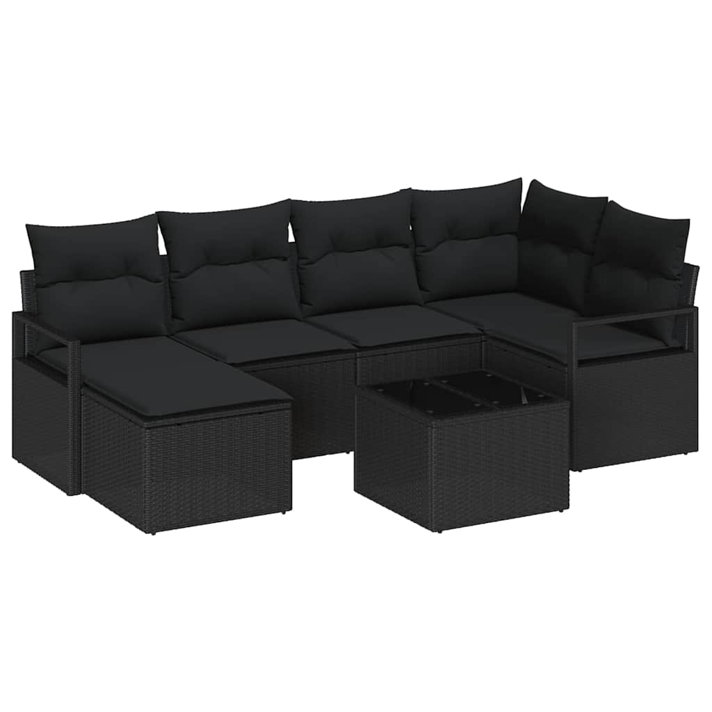 Garden Sofa Set 7 pcs Black Poly Rattan, Powder-Coated Steel