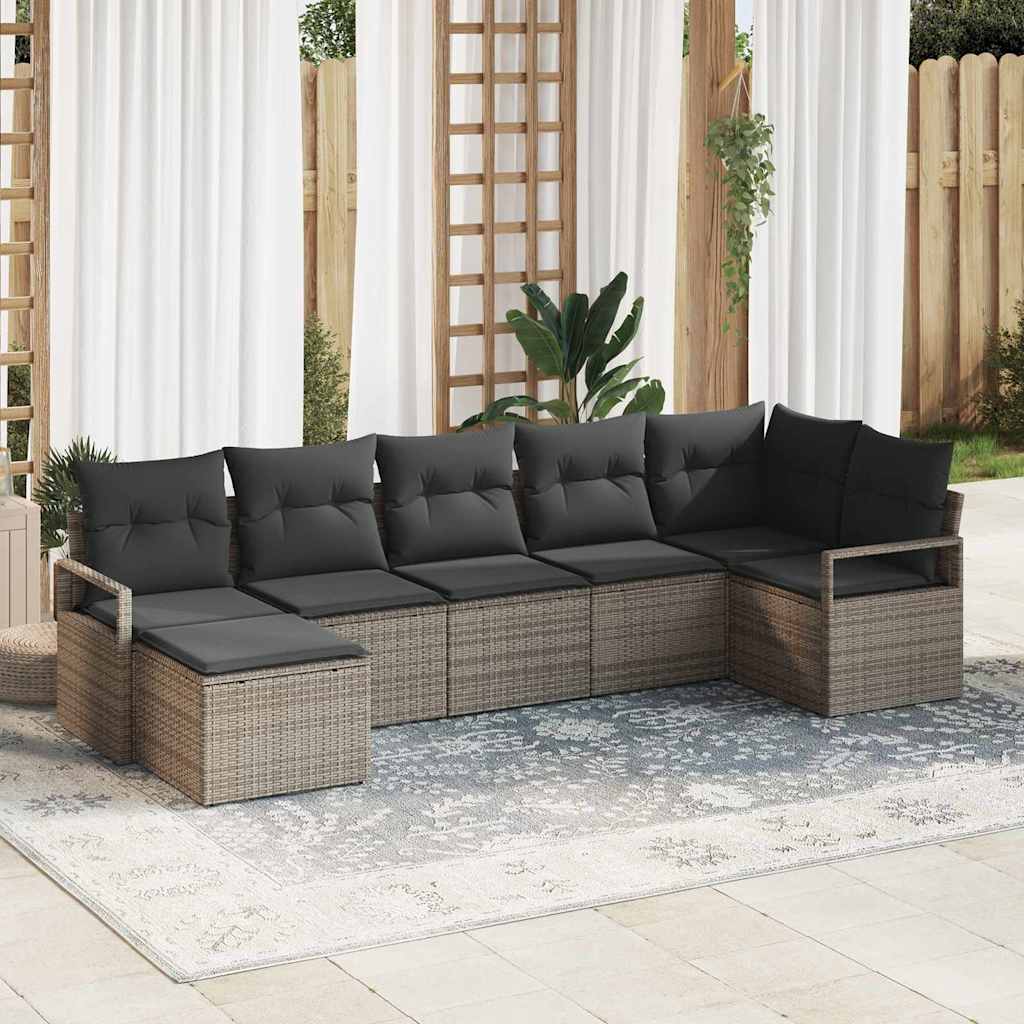 Garden Sofa Set 7 pcs Grey Poly Rattan, Powder-Coated Steel