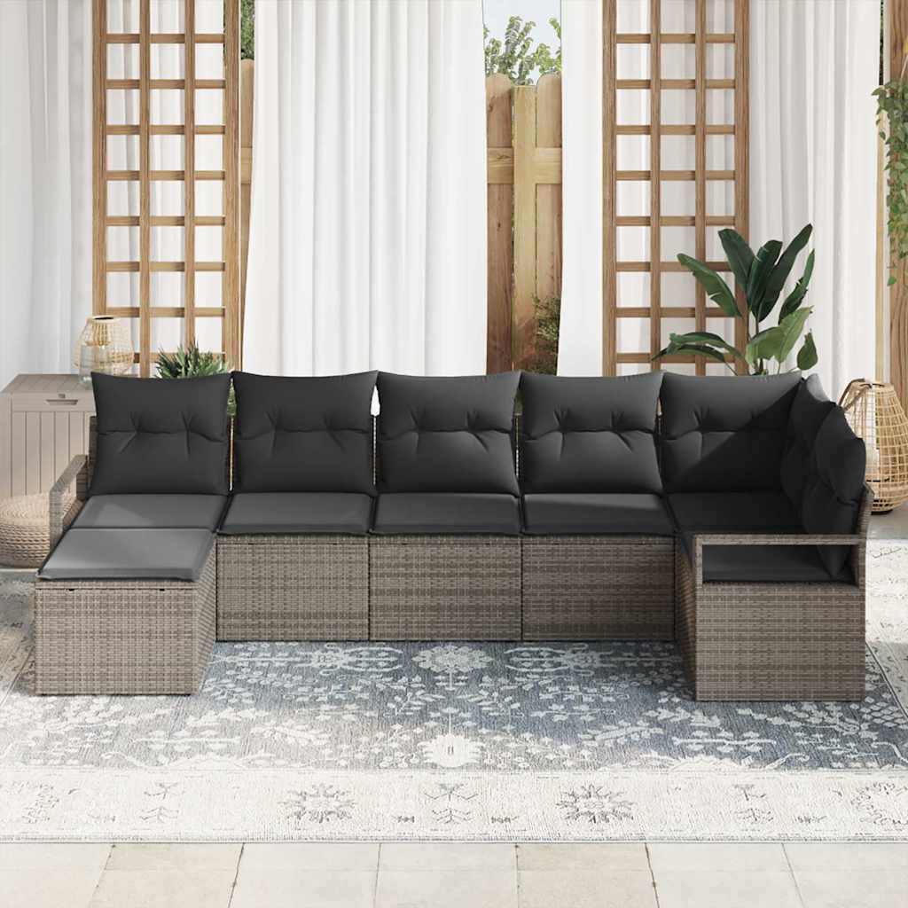 Garden Sofa Set 7 pcs Grey Poly Rattan, Powder-Coated Steel