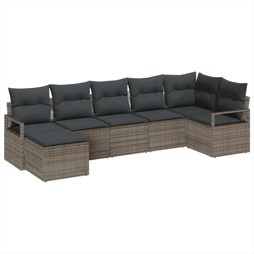 Garden Sofa Set 7 pcs Grey Poly Rattan, Powder-Coated Steel