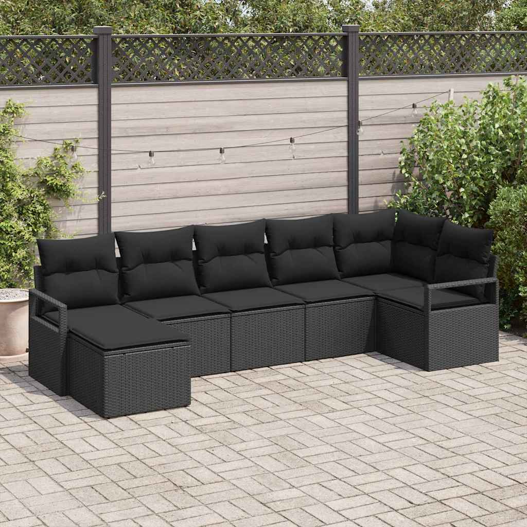 Garden Sofa Set 7 pcs Black Poly Rattan and Powder-Coated Steel