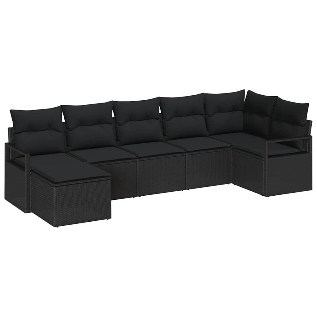 Garden Sofa Set 7 pcs Black Poly Rattan, Powder-Coated Steel