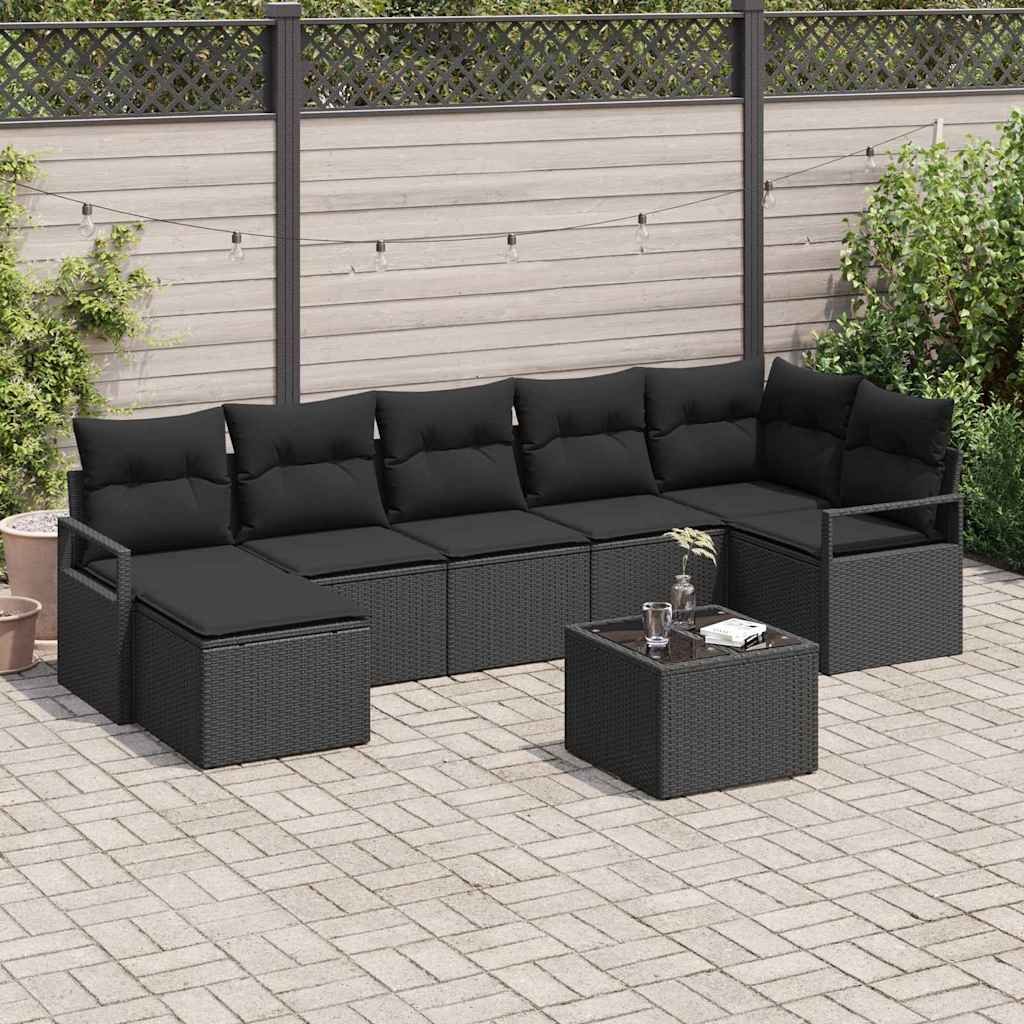Garden Sofa Set 8 pcs Black Poly Rattan, Powder-Coated Steel