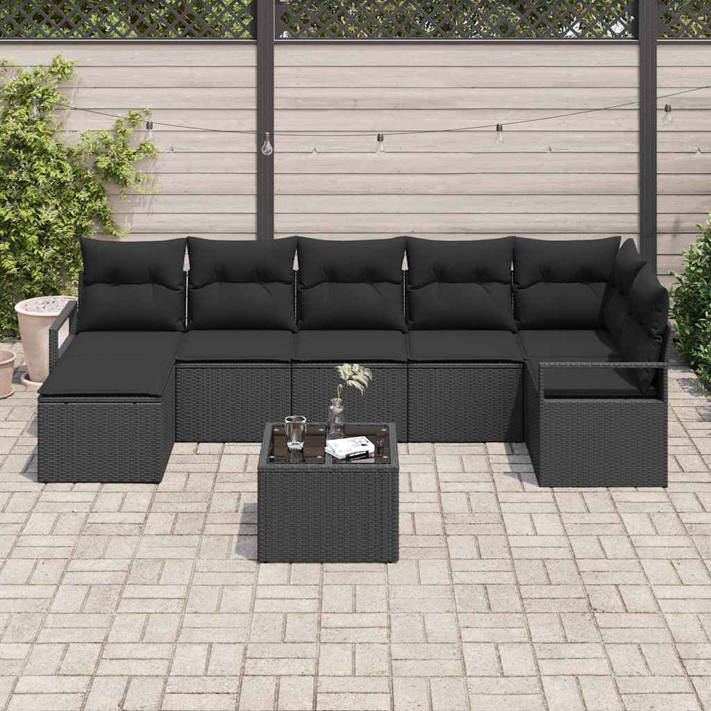 Garden Sofa Set 8 pcs Black Poly Rattan, Powder-Coated Steel