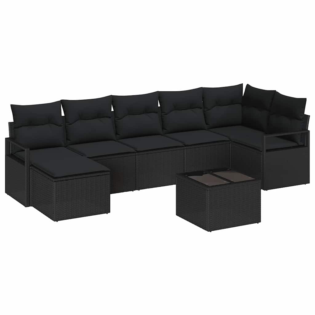 Garden Sofa Set 8 pcs Black Poly Rattan, Powder-Coated Steel