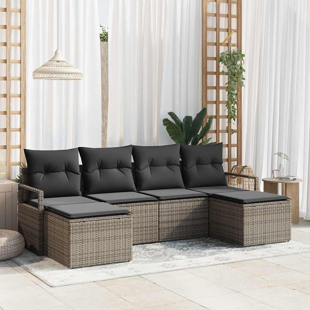 Garden Sofa Set 6 pcs Grey Poly Rattan, Powder-Coated Steel