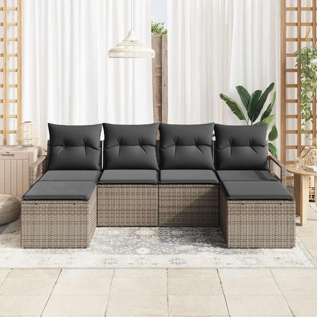 Garden Sofa Set 6 pcs Grey Poly Rattan, Powder-Coated Steel