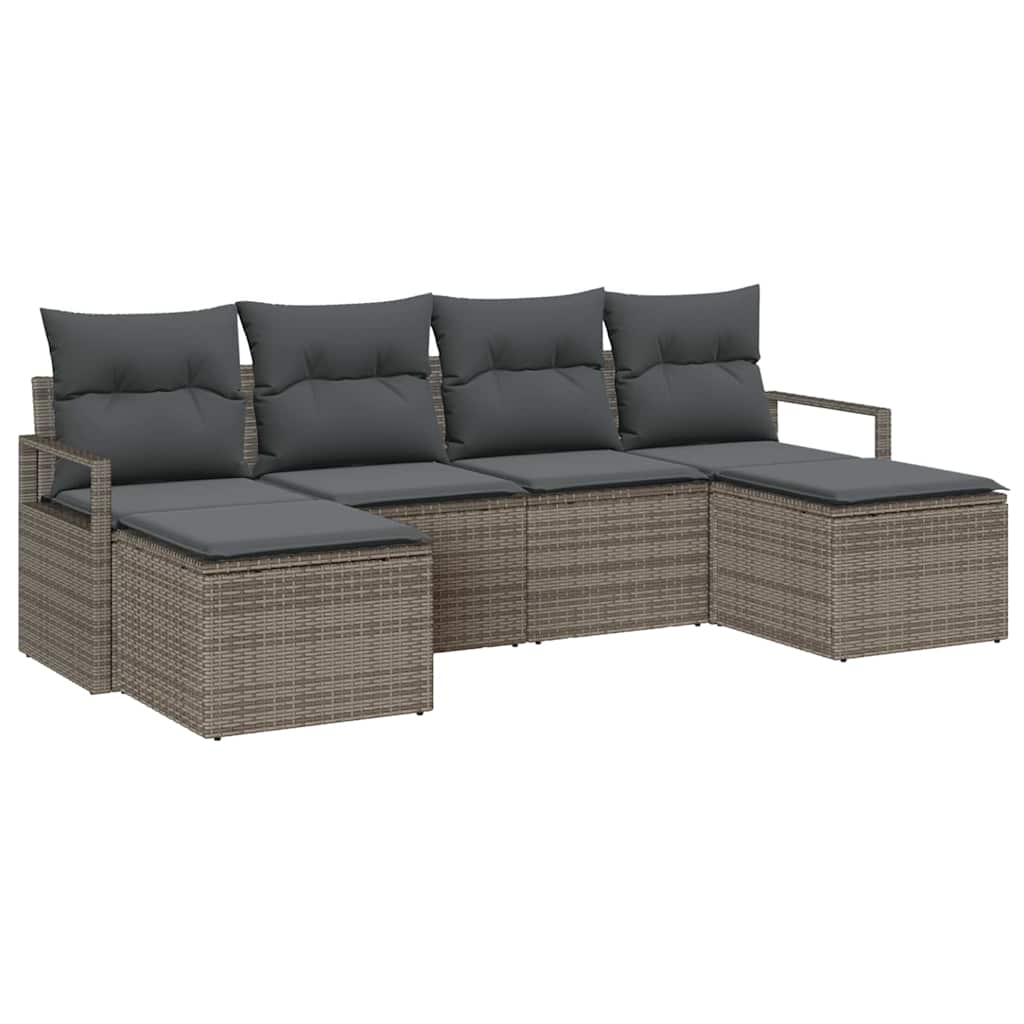 Garden Sofa Set 6 pcs Grey Poly Rattan and Powder-Coated Steel