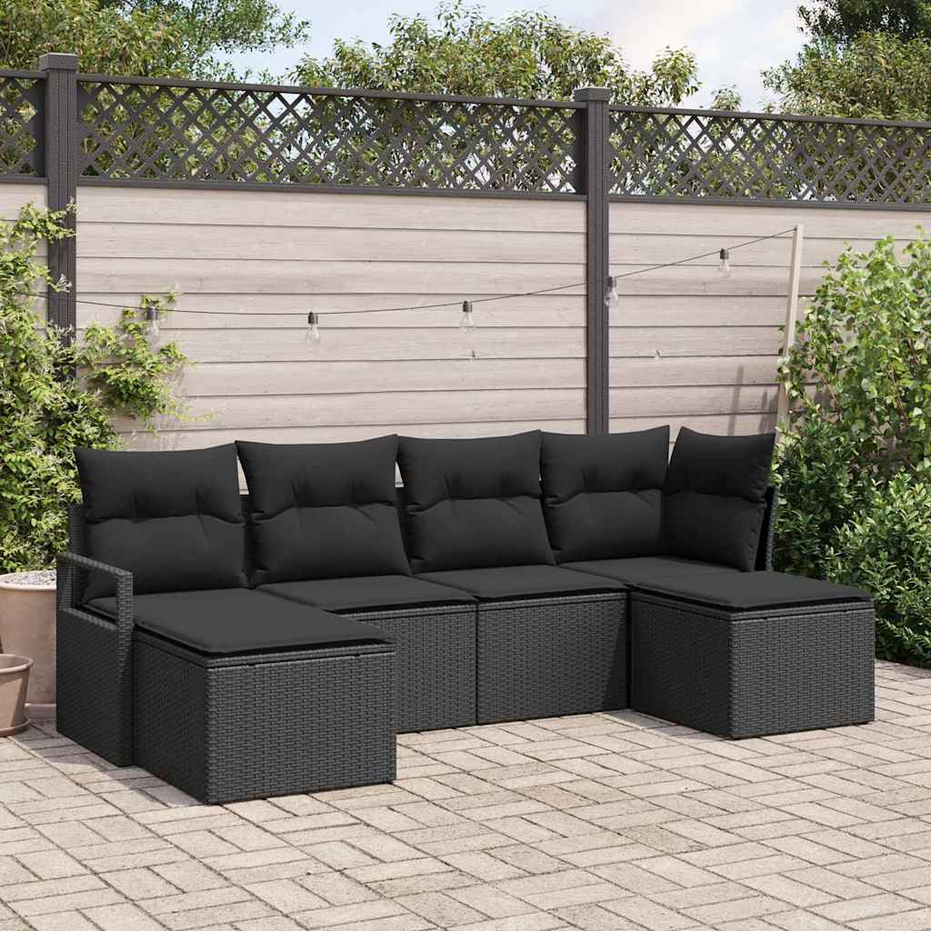 Garden Sofa Set 6 pcs Black Poly Rattan, Powder-Coated Steel