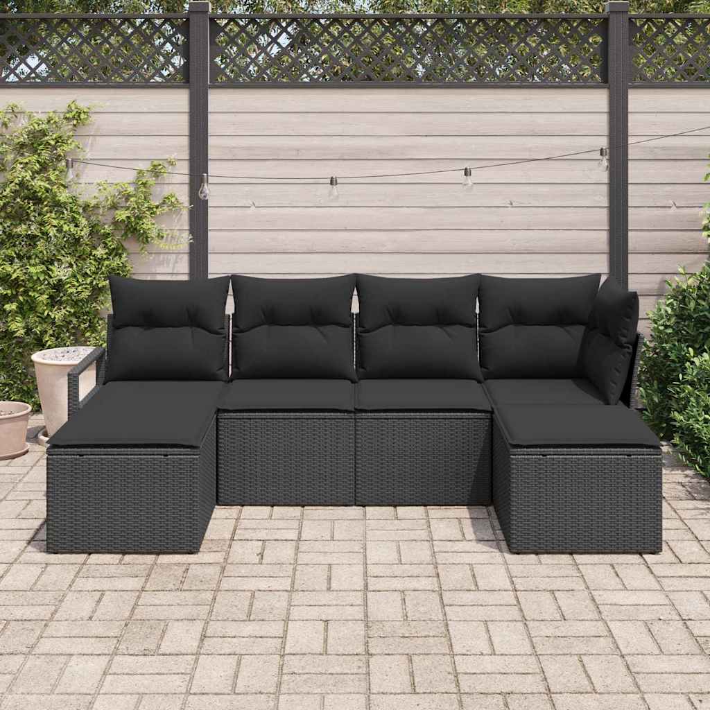 Garden Sofa Set 6 pcs Black Poly Rattan, Powder-Coated Steel