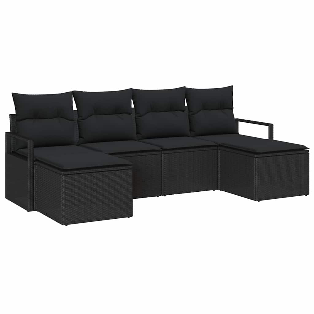 Garden Sofa Set 6 pcs Black Poly Rattan, Powder-Coated Steel