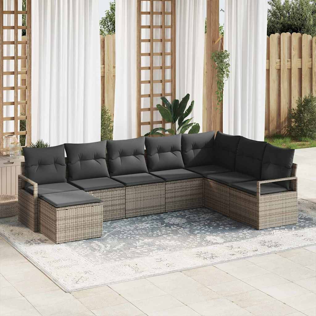 Garden Sofa Set 8 pcs Grey Poly Rattan, Powder-Coated Steel