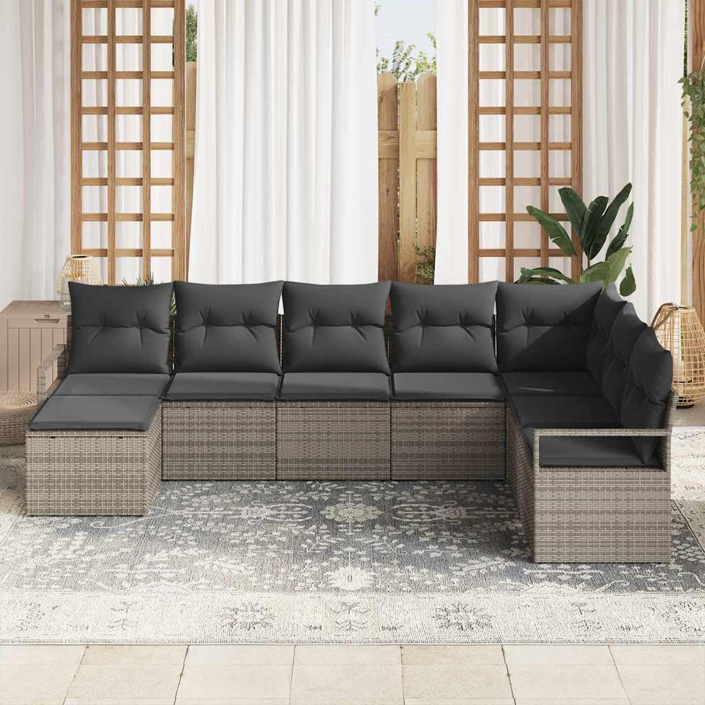 Garden Sofa Set 8 pcs Grey Poly Rattan, Powder-Coated Steel