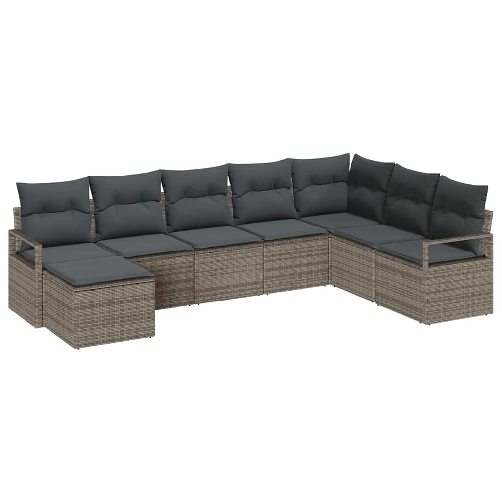 Garden Sofa Set 8 pcs Grey Poly Rattan, Powder-Coated Steel