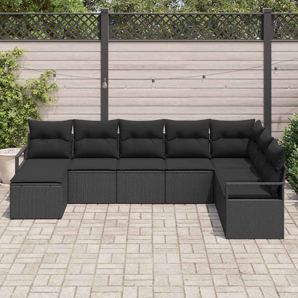 Garden Sofa Set 8 pcs Black Poly Rattan, Powder-Coated Steel