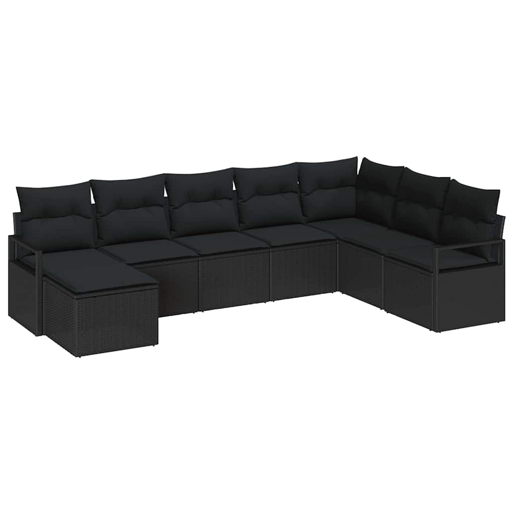 Garden Sofa Set 8 pcs Black Poly Rattan, Powder-Coated Steel