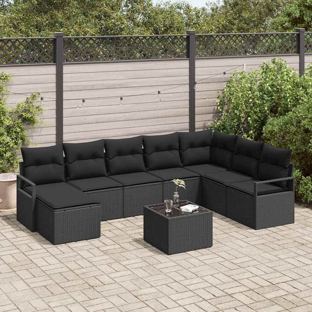 Garden Sofa Set 9 pcs Black Poly Rattan, Powder-Coated Steel