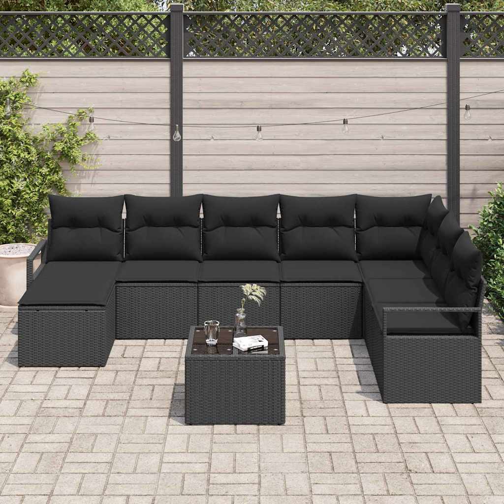Garden Sofa Set 9 pcs Black Poly Rattan, Powder-Coated Steel