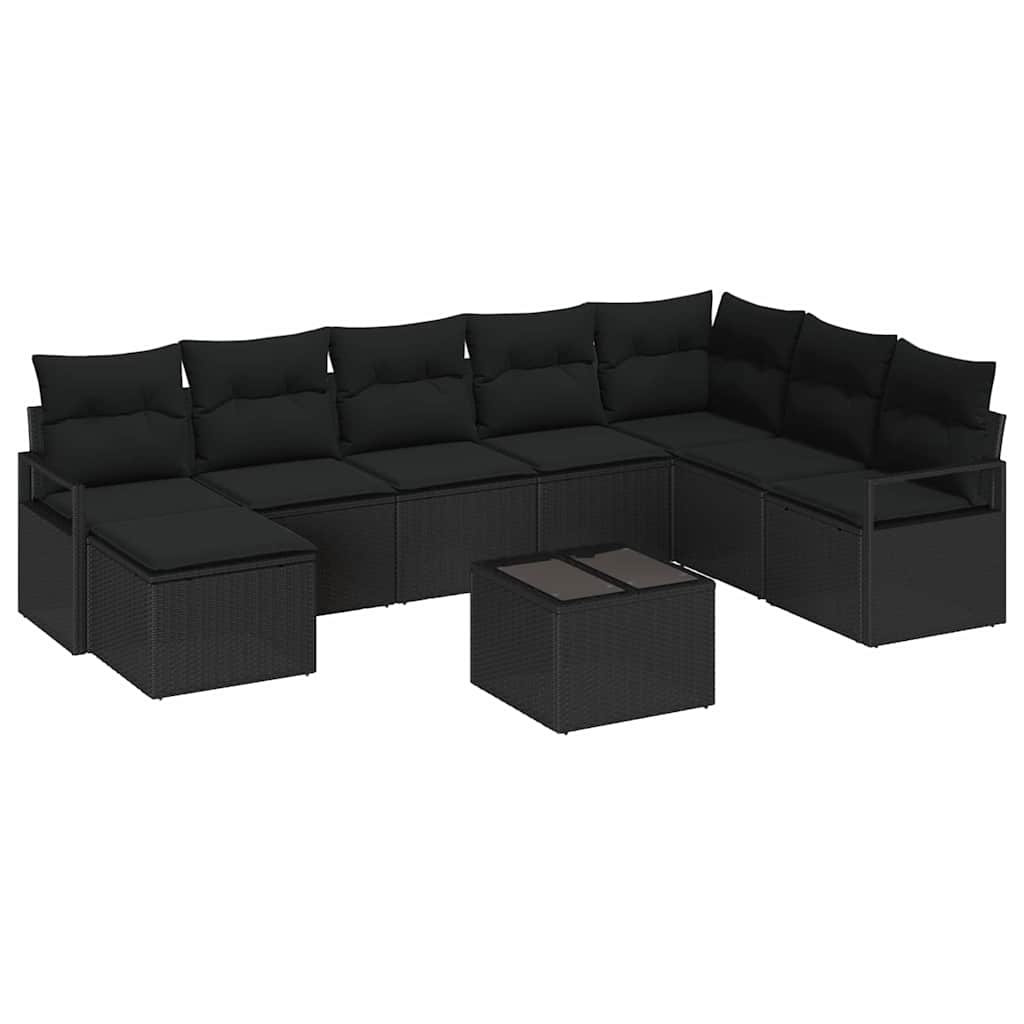 Garden Sofa Set 9 pcs Black Poly Rattan and Powder-Coated Steel