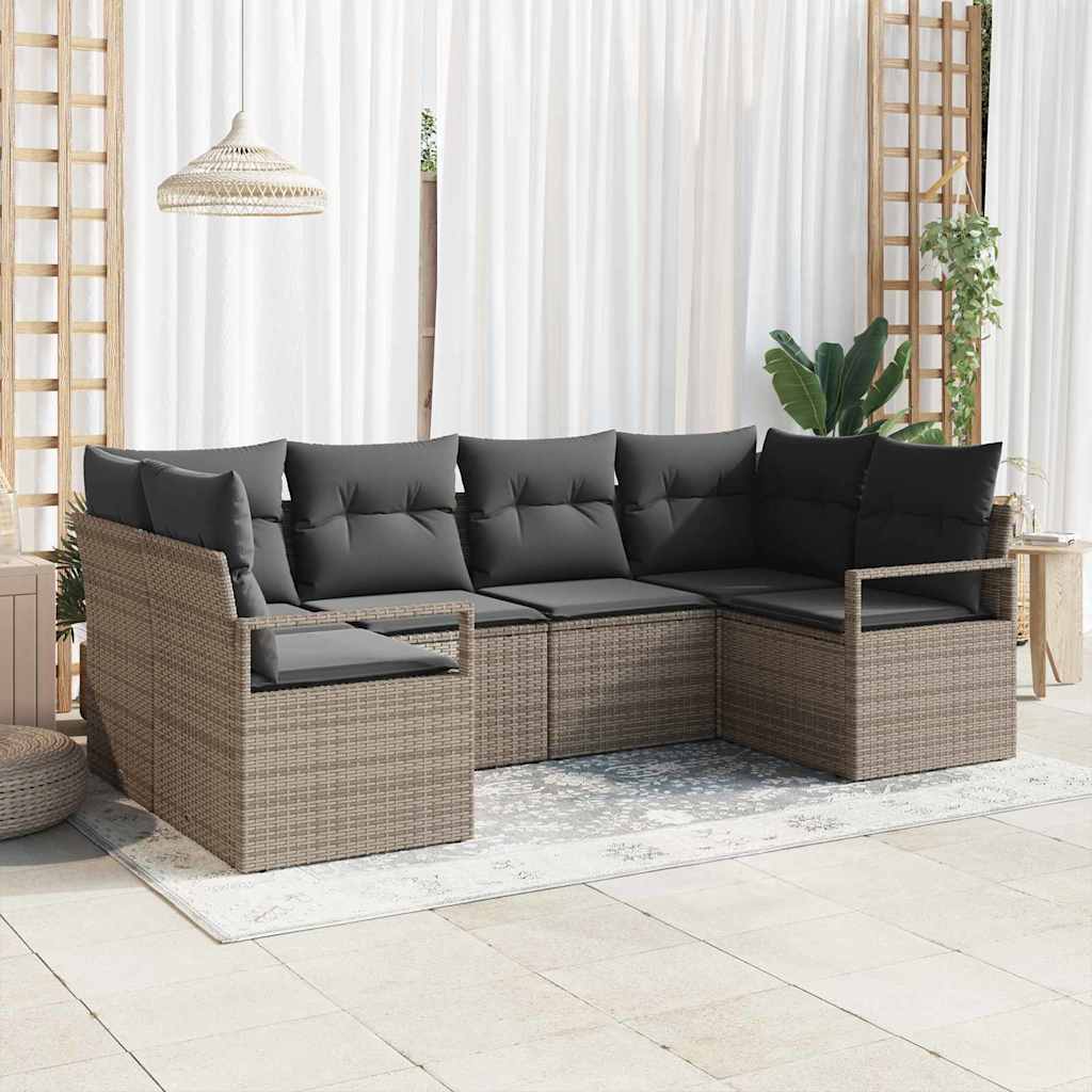 Garden Sofa Set 6 pcs Grey Poly Rattan, Powder-Coated Steel