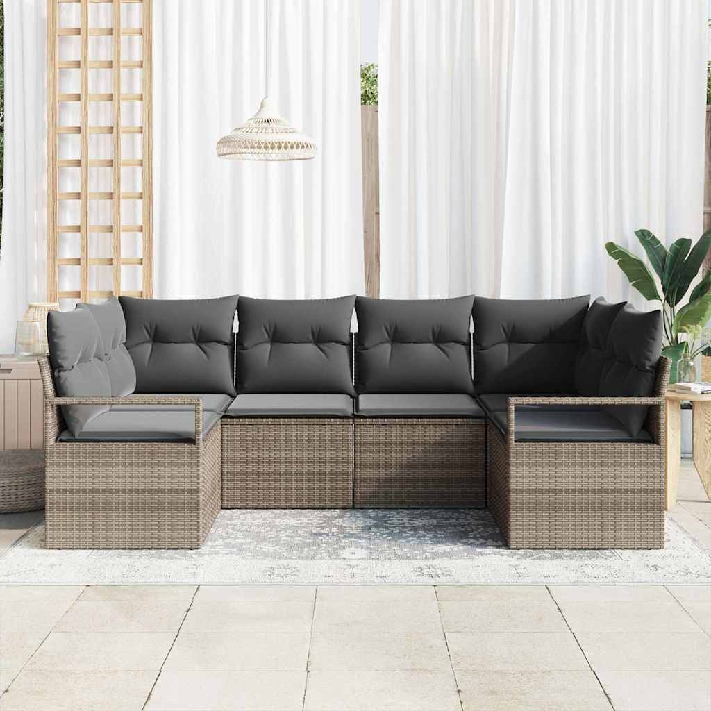 Garden Sofa Set 6 pcs Grey Poly Rattan, Powder-Coated Steel