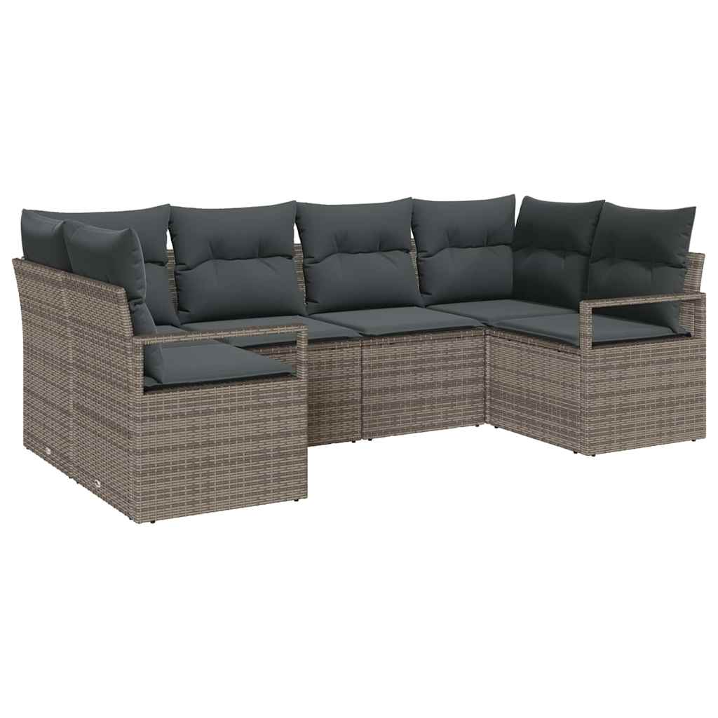 Garden Sofa Set 6 pcs Grey Poly Rattan, Powder-Coated Steel