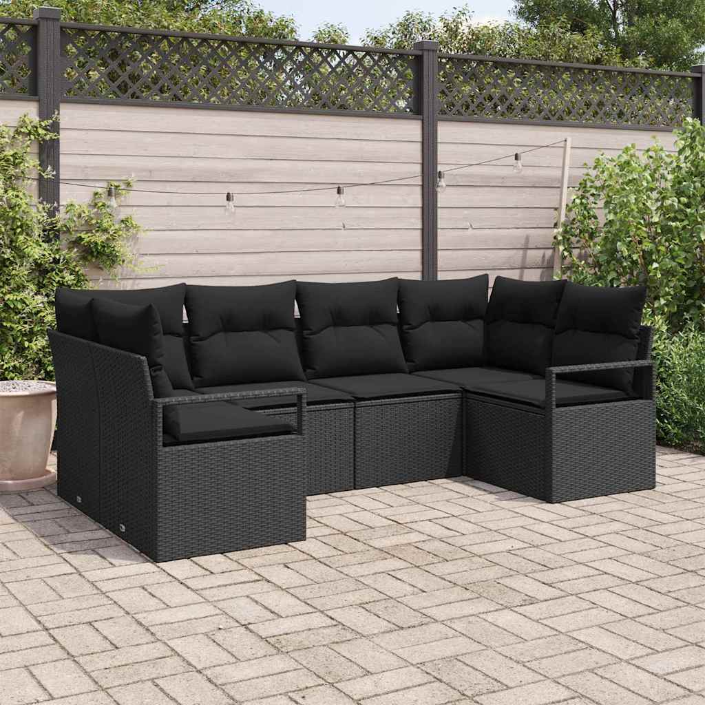Garden Sofa Set 6 pcs Black Poly Rattan, Powder-Coated Steel