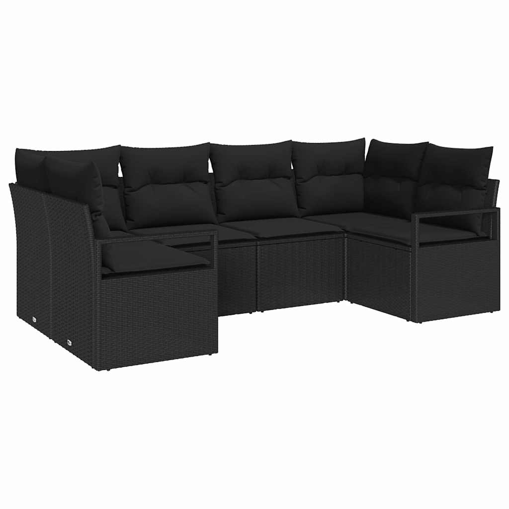 Garden Sofa Set 6 pcs Black Poly Rattan, Powder-Coated Steel
