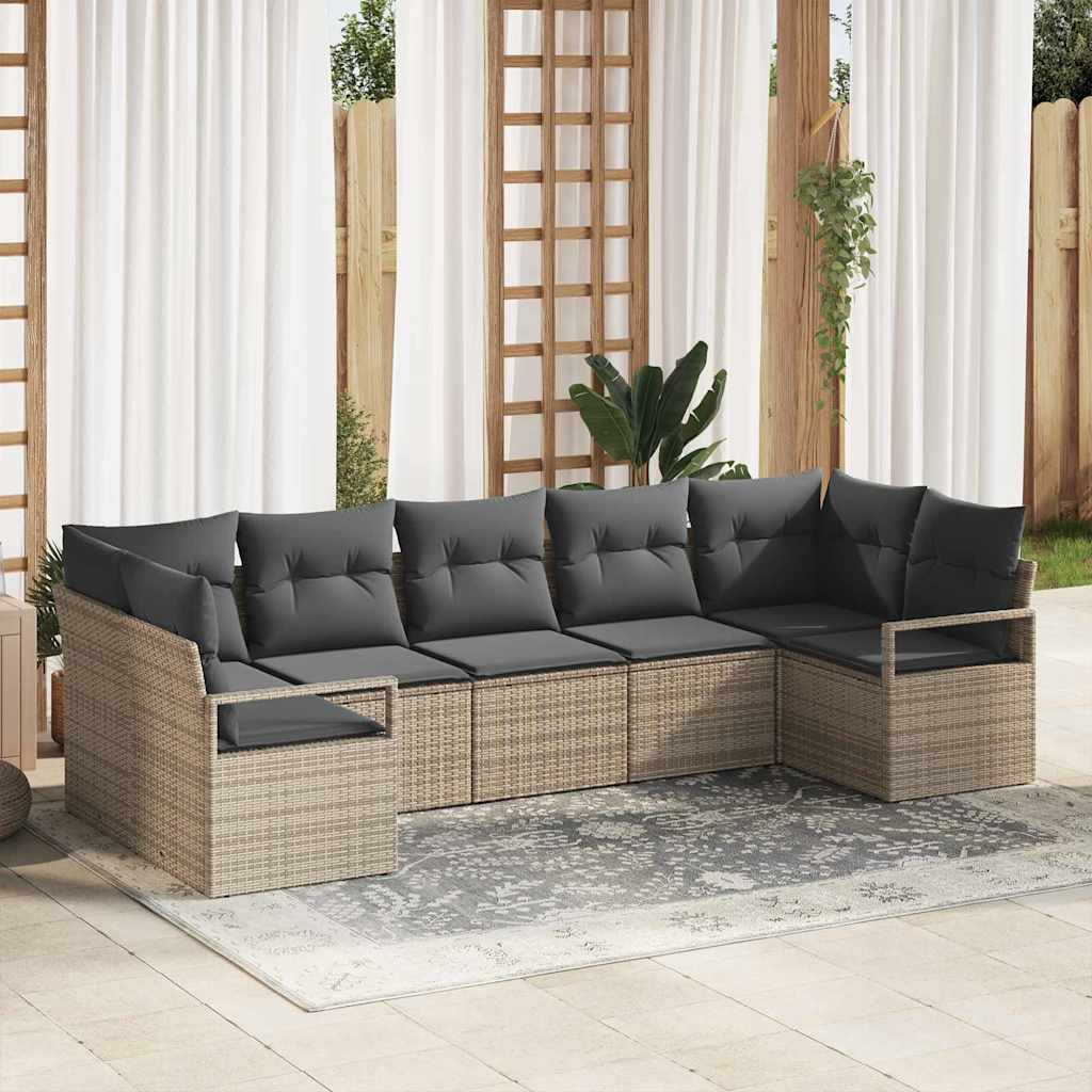 Garden Sofa Set 7 pcs Grey Poly Rattan, Powder-Coated Steel
