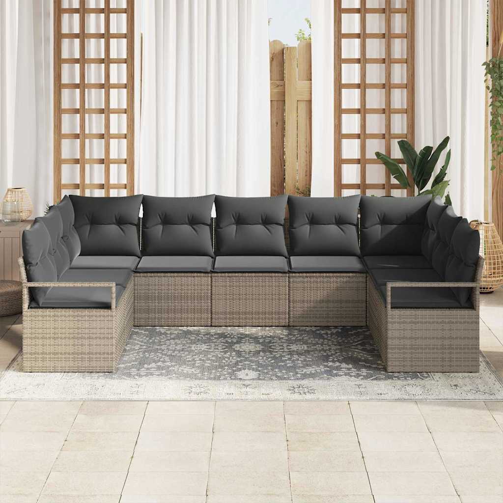 Garden Sofa Set 7 pcs Grey Poly Rattan, Powder-Coated Steel