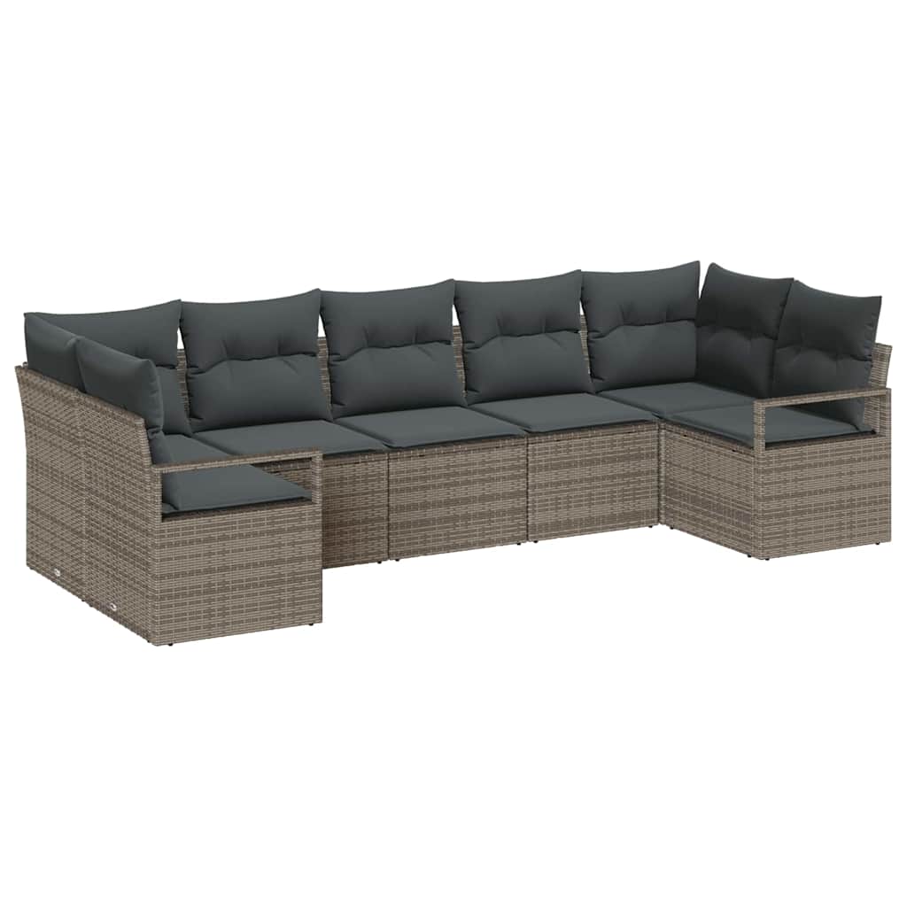 Garden Sofa Set 7 pcs Grey Poly Rattan, Powder-Coated Steel