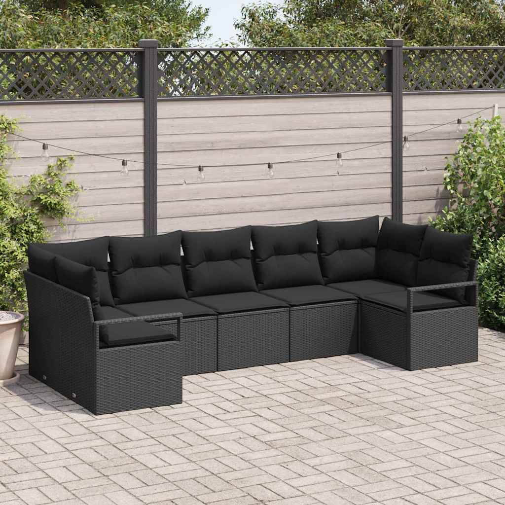 Garden Sofa Set 7 pcs Black Poly Rattan, Powder-Coated Steel