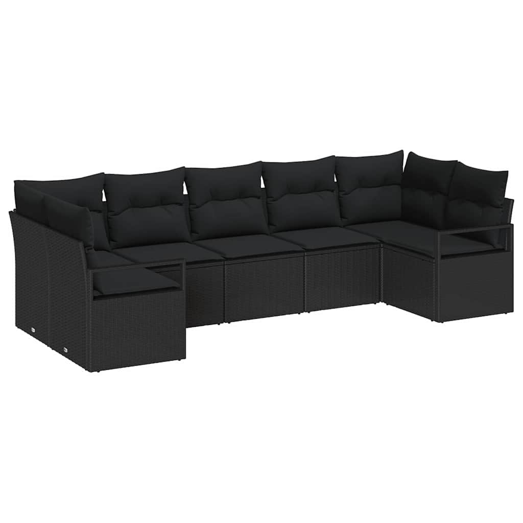 Garden Sofa Set 7 pcs Black Poly Rattan, Powder-Coated Steel