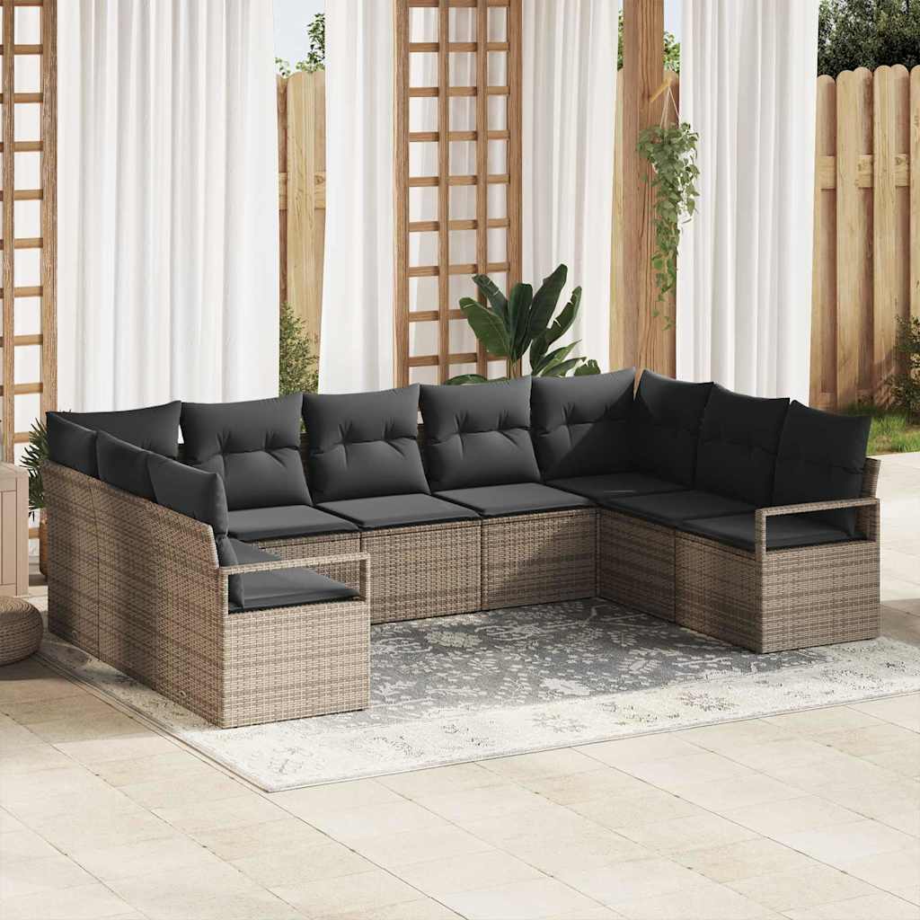 Garden Sofa Set 9 pcs Grey Poly Rattan, Powder-Coated Steel