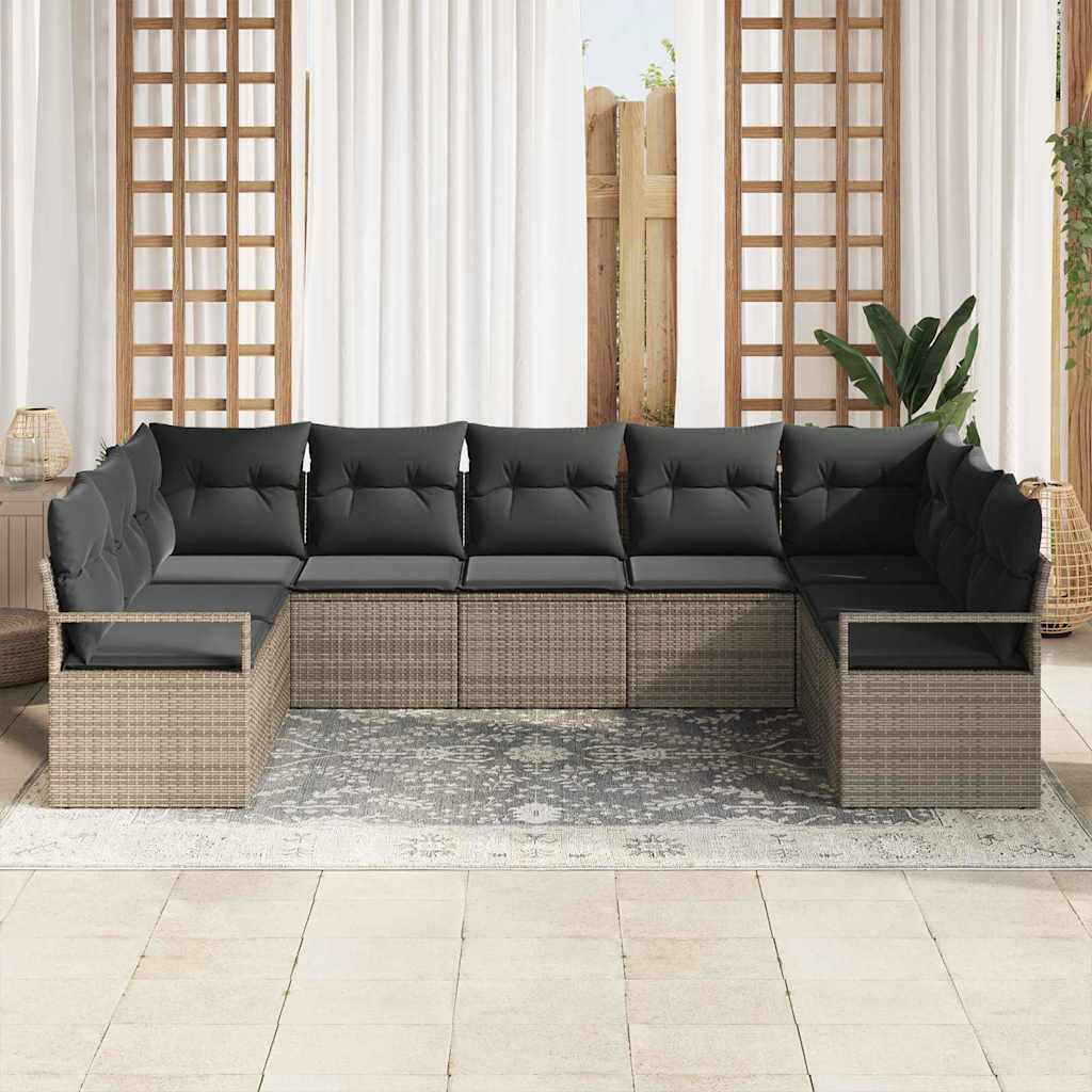 Garden Sofa Set 9 pcs Grey Poly Rattan, Powder-Coated Steel