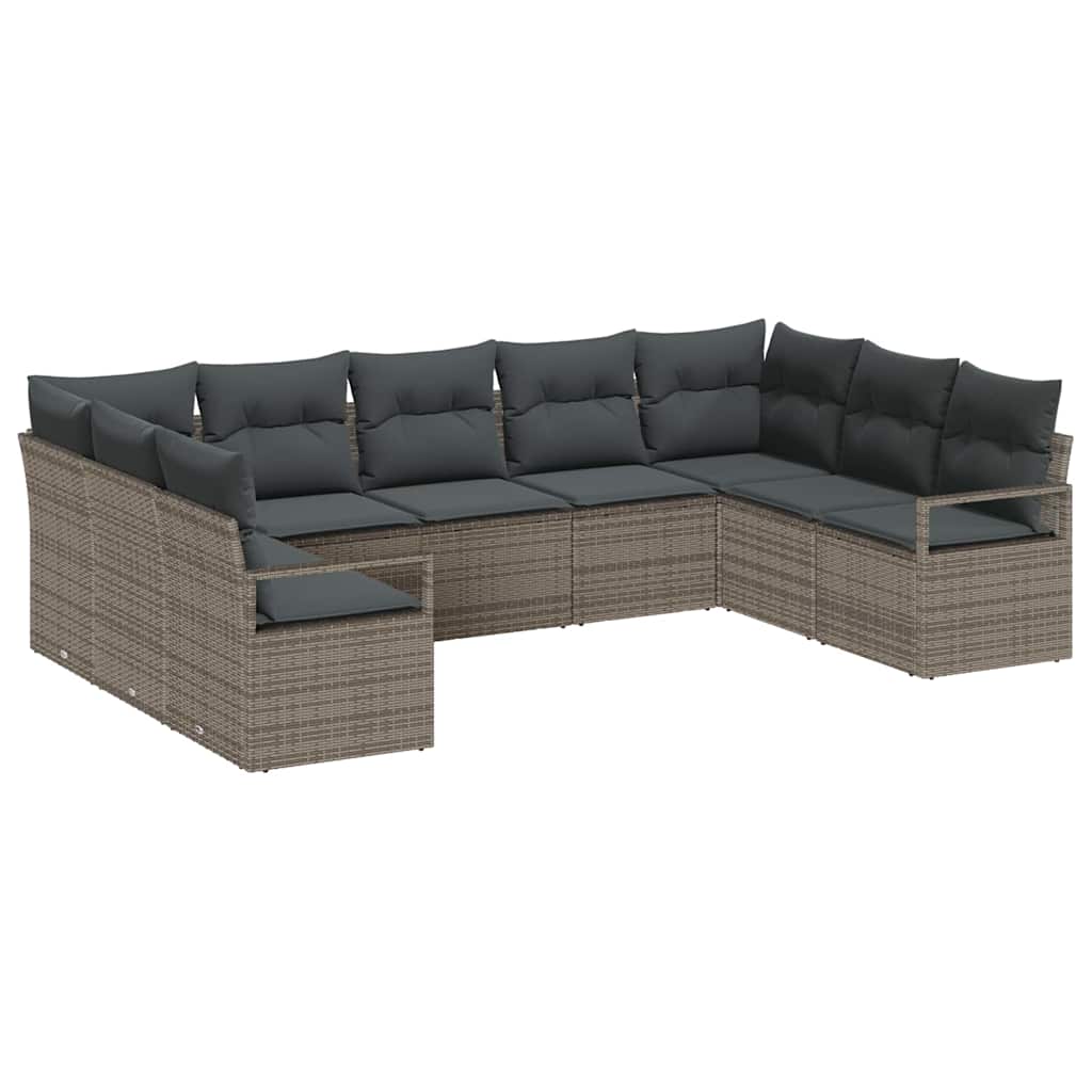Garden Sofa Set 9 pcs Grey Poly Rattan, Powder-Coated Steel