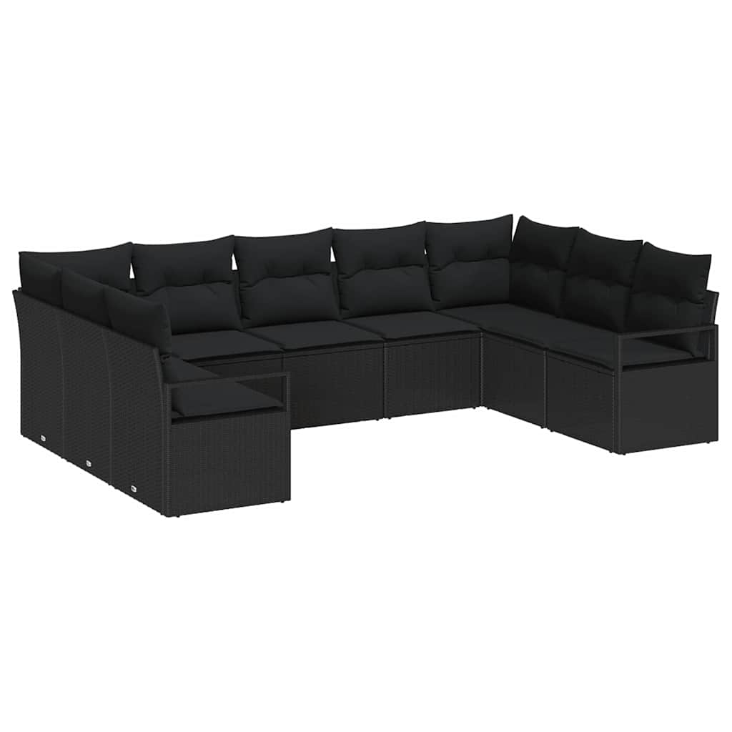 Garden Sofa Set 9 pcs Black Poly Rattan, Powder-Coated Steel