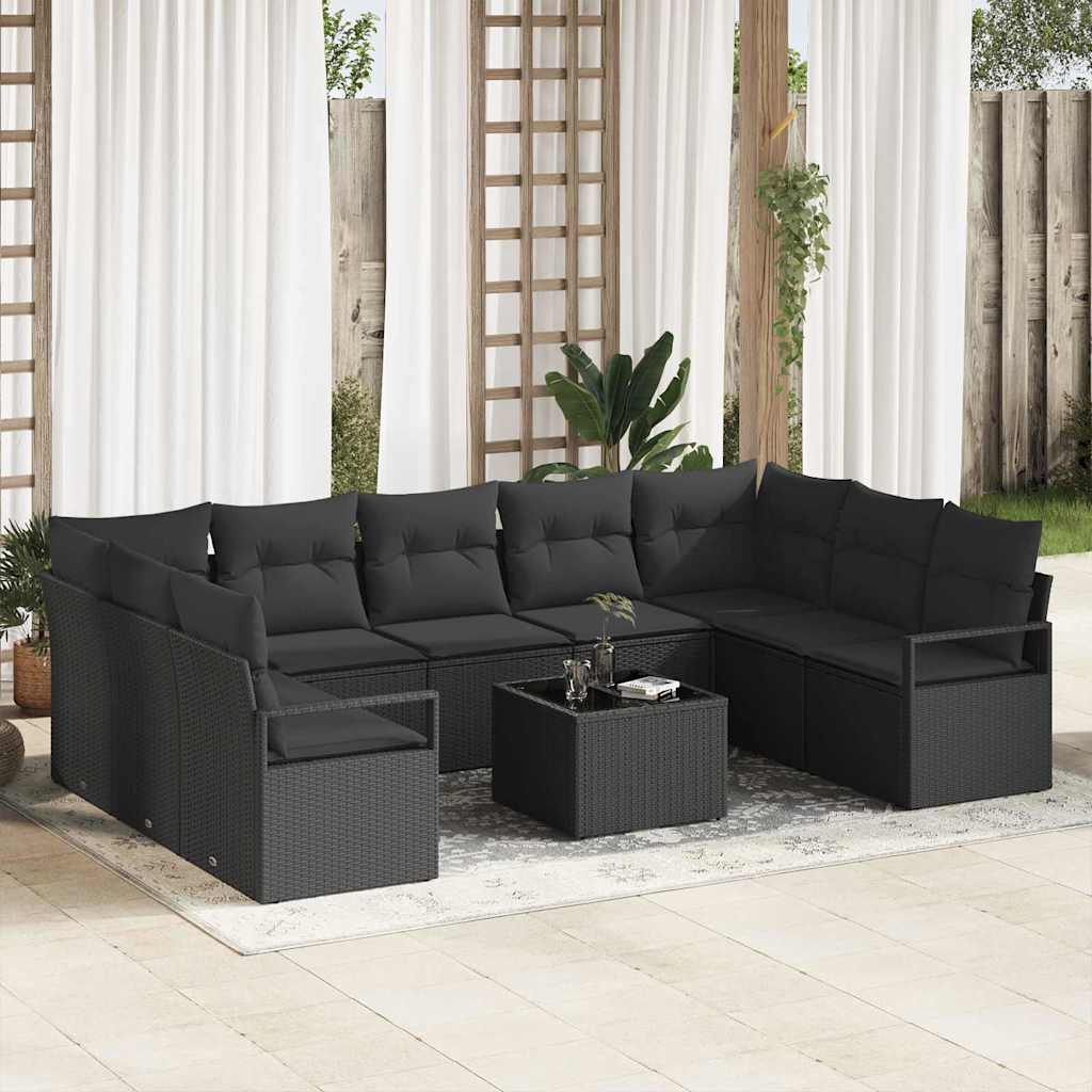 Garden Sofa Set 10 pcs Black Poly Rattan, Powder-Coated Steel