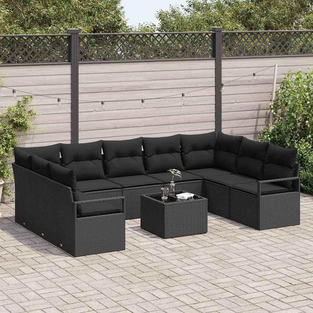 Garden Sofa Set 10 pcs Black Poly Rattan, Powder-Coated Steel